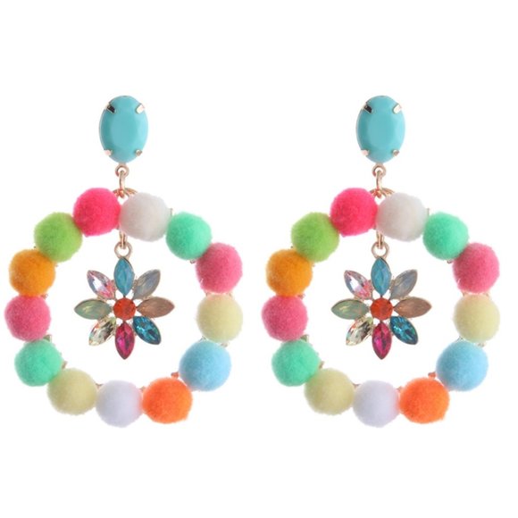 Perfect for Pride Pom Pom and rhinestone earrings - Picture 1 of 6